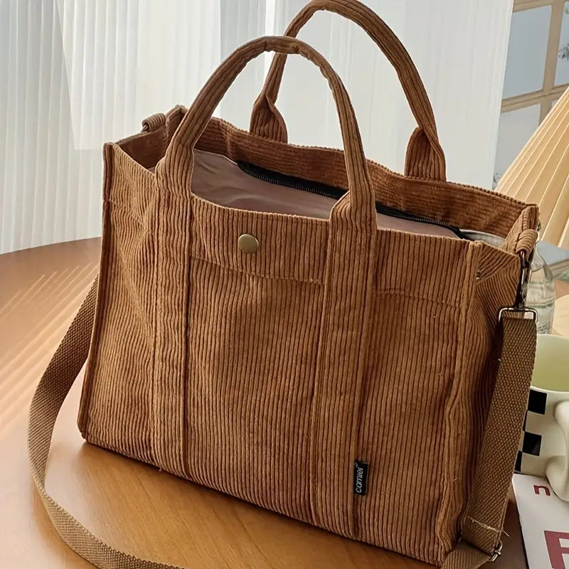 Marella - Vintage Inspirerad Corduroy Tote VĂ€ska