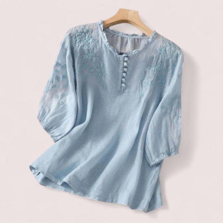 CIVILON Stockholm™ | Blus i bomullsvoile med broderade axlar