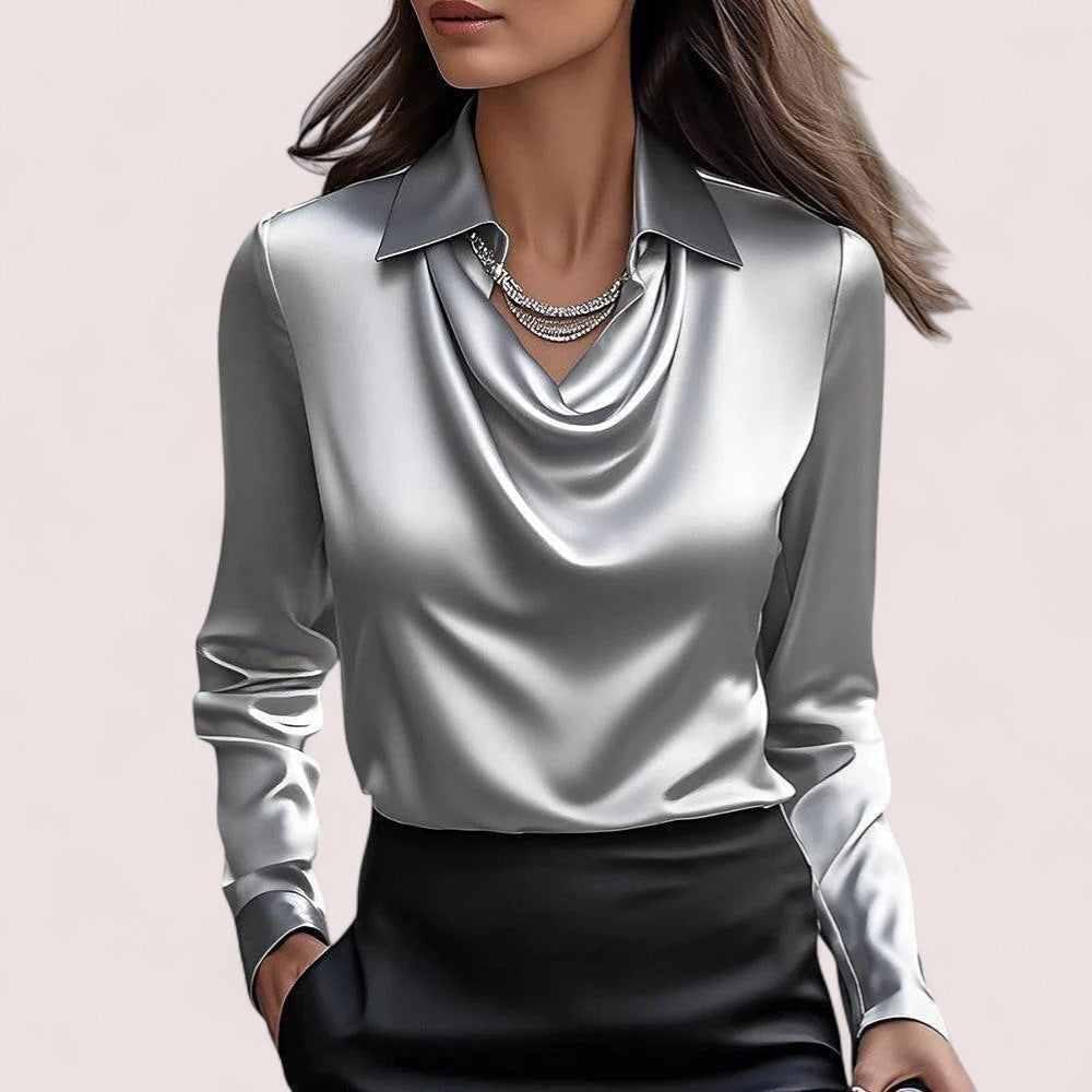 CIVILON ™ | Blus med lyxig glans och veckad halsringning