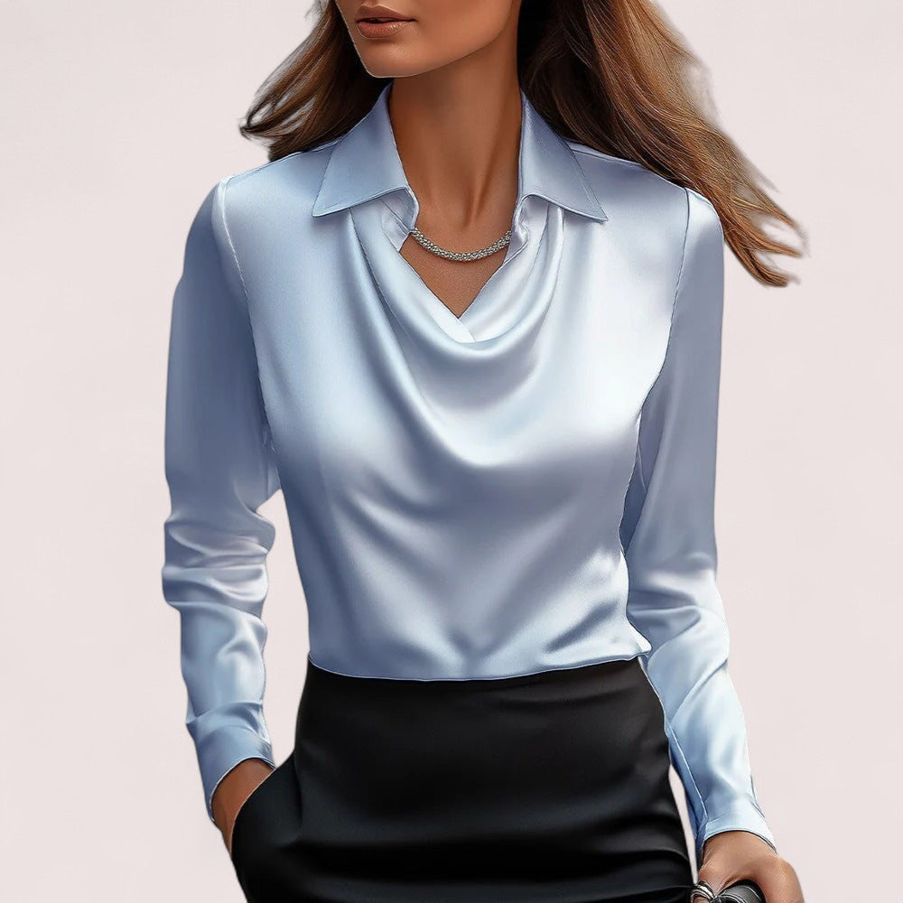 CIVILON ™ | Blus med lyxig glans och veckad halsringning