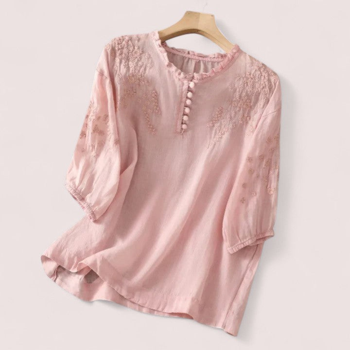 CIVILON Stockholm™ | Blus i bomullsvoile med broderade axlar