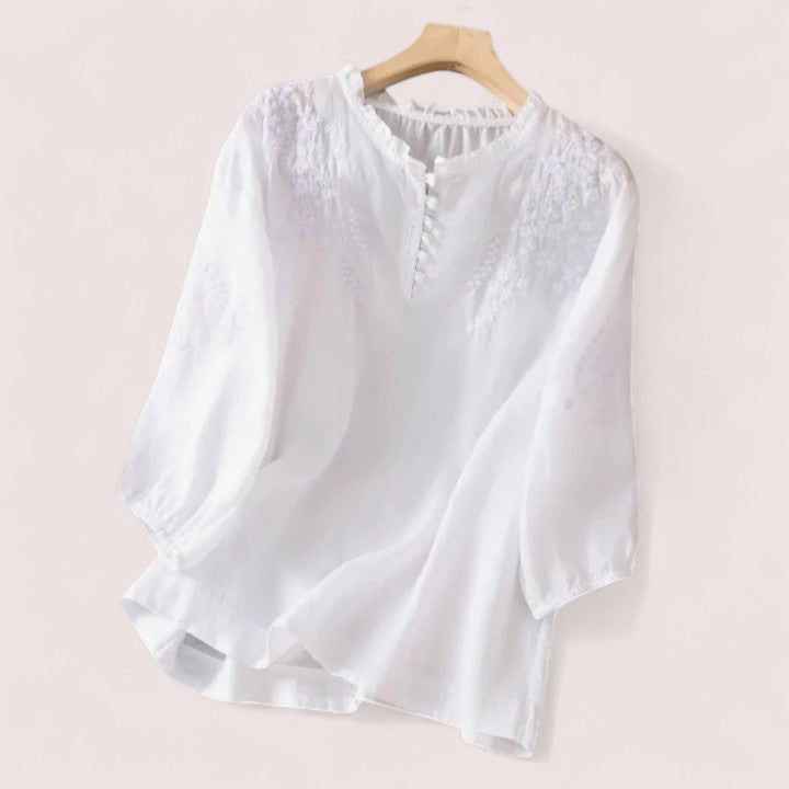 CIVILON Stockholm™ | Blus i bomullsvoile med broderade axlar